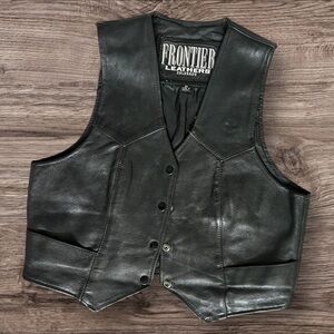 Frontier Leathers Black Leather Biker Vest – Size Medium
